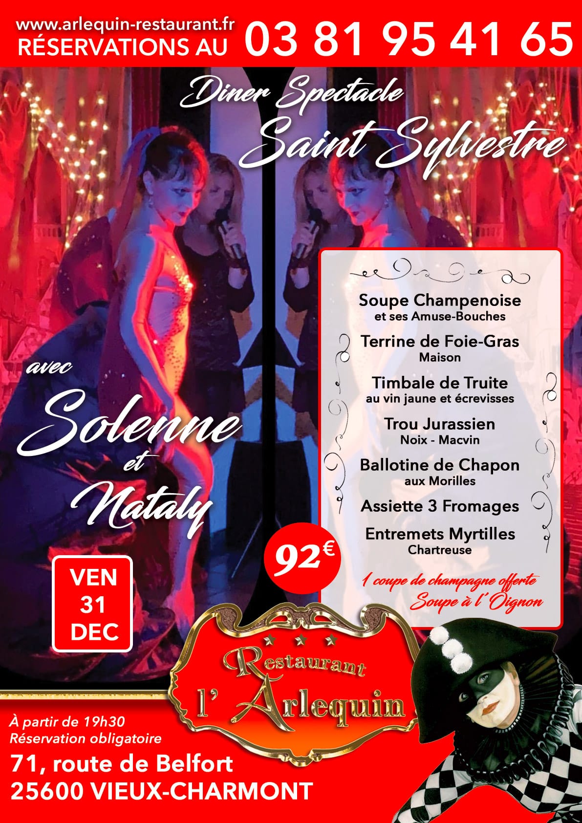 Réservez votre soirée de la Saint-Sylvestre à l'Arlequin entre Montbéliard et Belfort