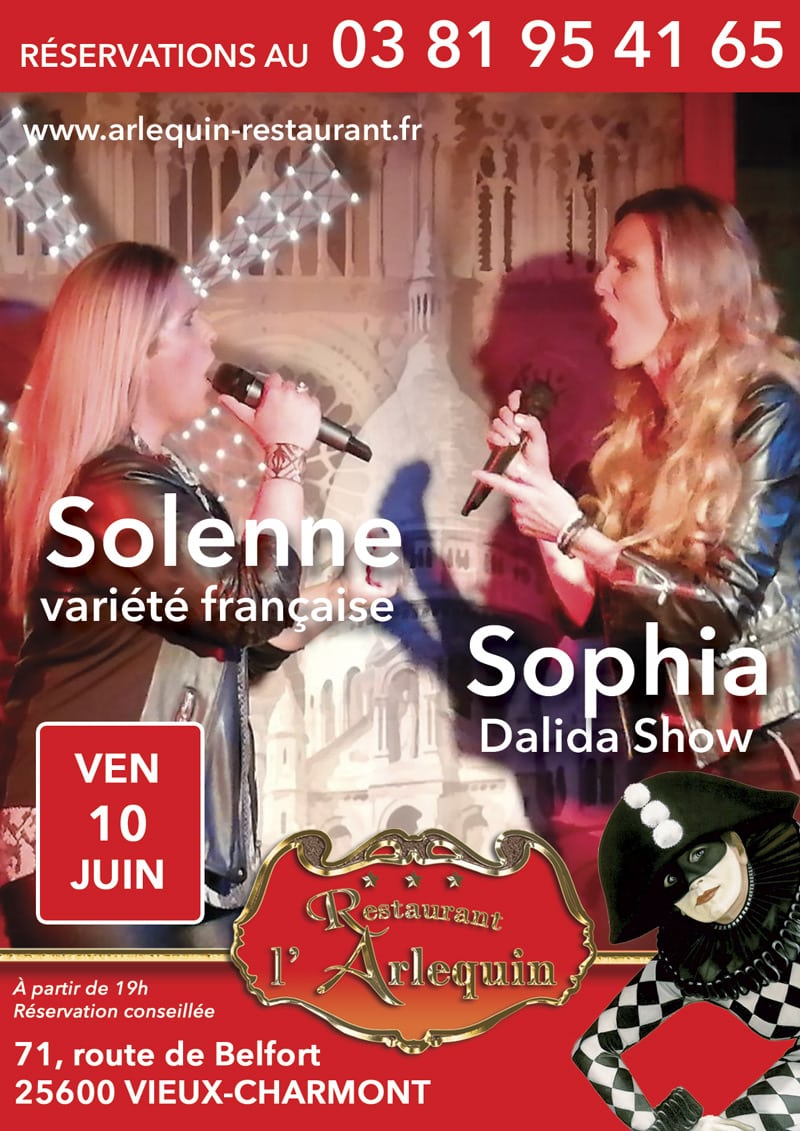 Soirée Variétés avec Solenne et Shox Dalida avec Sophia le vendredi 10 juin