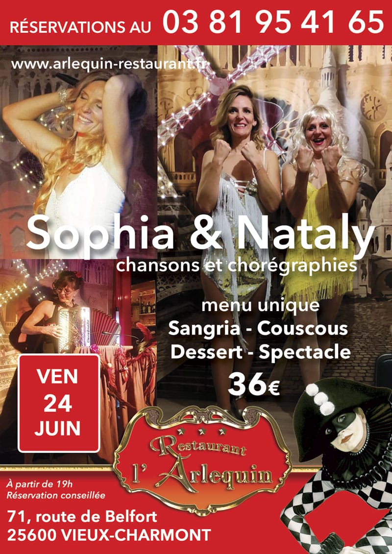 Chansons et Chorégraphie avec Sophia et Nataly avec menu unique le vendredi 24 juin