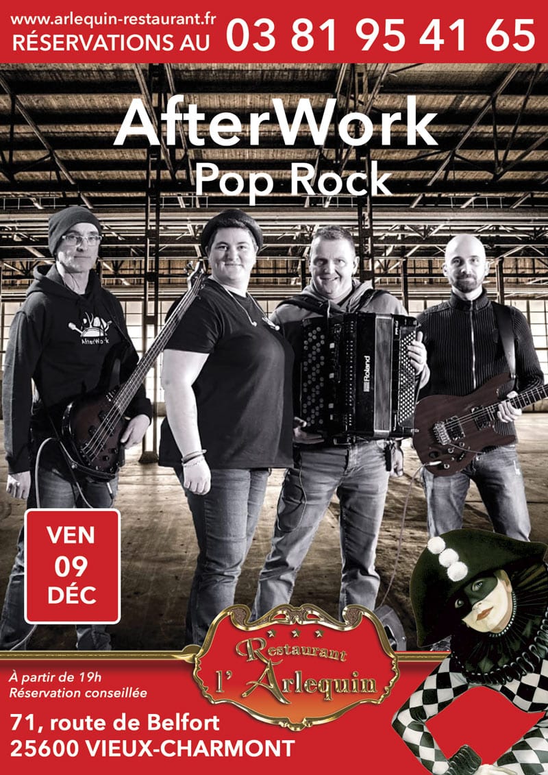 Soirée musicale pop rock du 9 décembre avec le groupe Afterwork