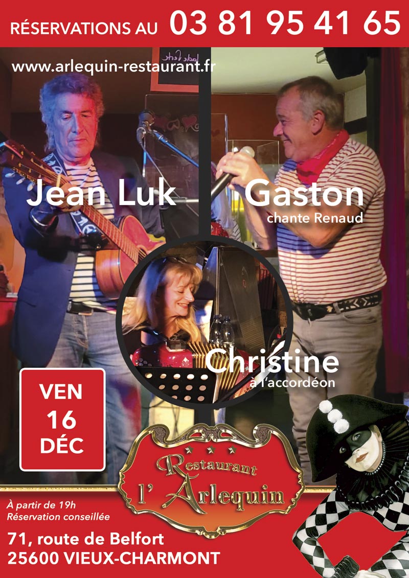 Soirée musicale du 16 décembre avec Jean Luc Nougaret et Gaston chante Renaud