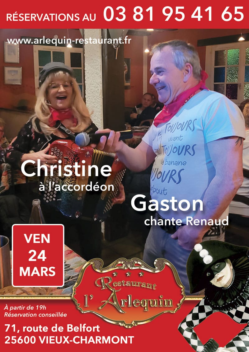 Gaston chante Renaud et Christine à l'accordéon soirée Chansons françaises du 24 mars 2023