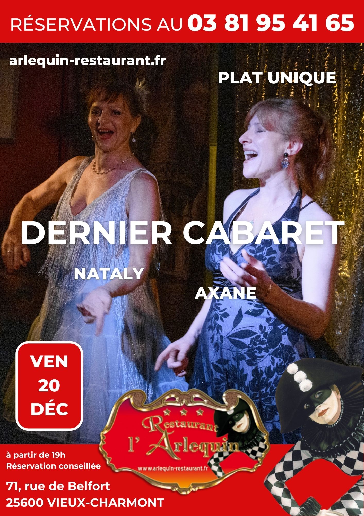 Dernier Cabaret 2024 à l'Arlequin le 20 décembre