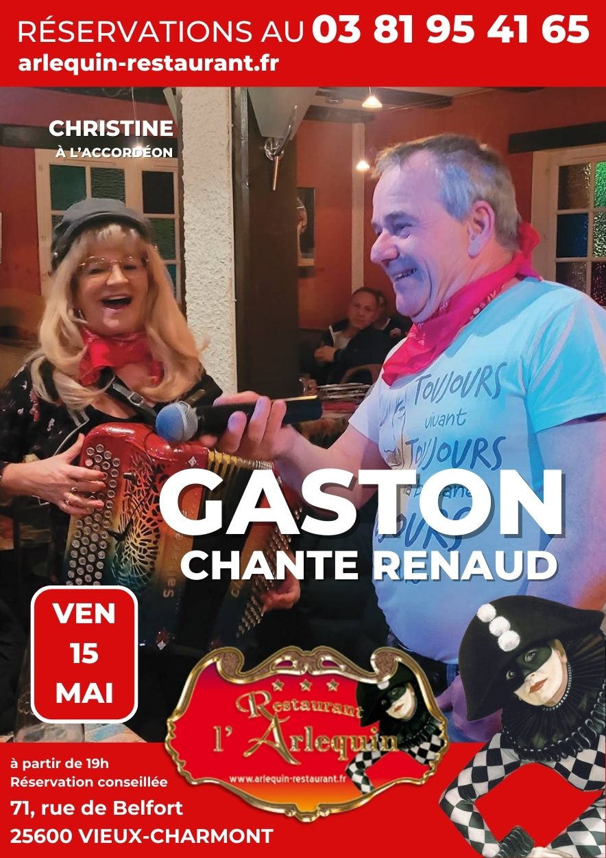 Gaston chante renaud et Christine à l'accordéon le 15 mai à l'Arlequin Gaston chante renaud et Christine à l'accordéon le 15 mai à l'Arlequin