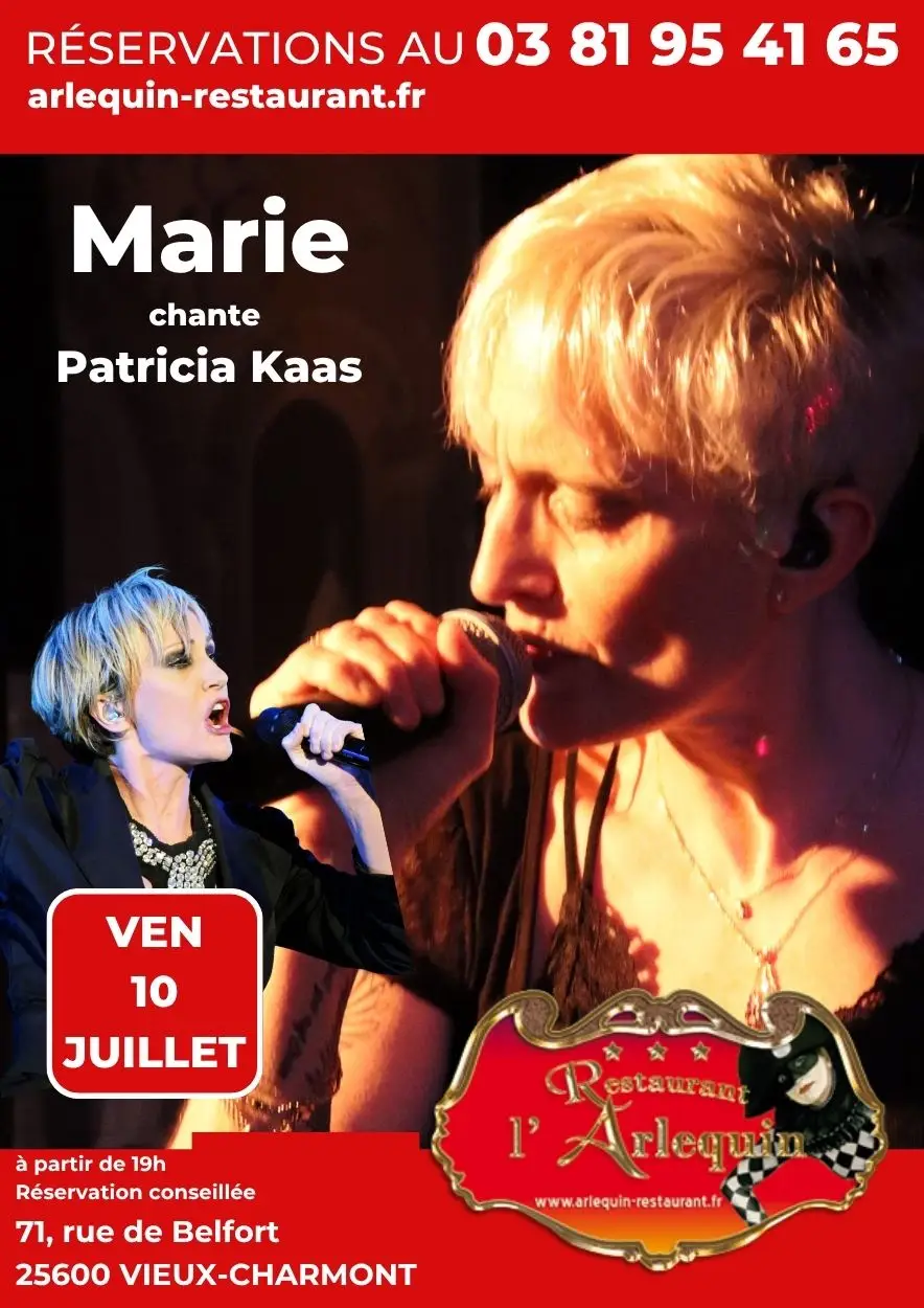 Marie chante Patricia Kaas en spectacle à l'arlequin le 10 juillet 2026 Marie chante Patricia Kaas en spectacle à l'arlequin le 10 juillet 2026