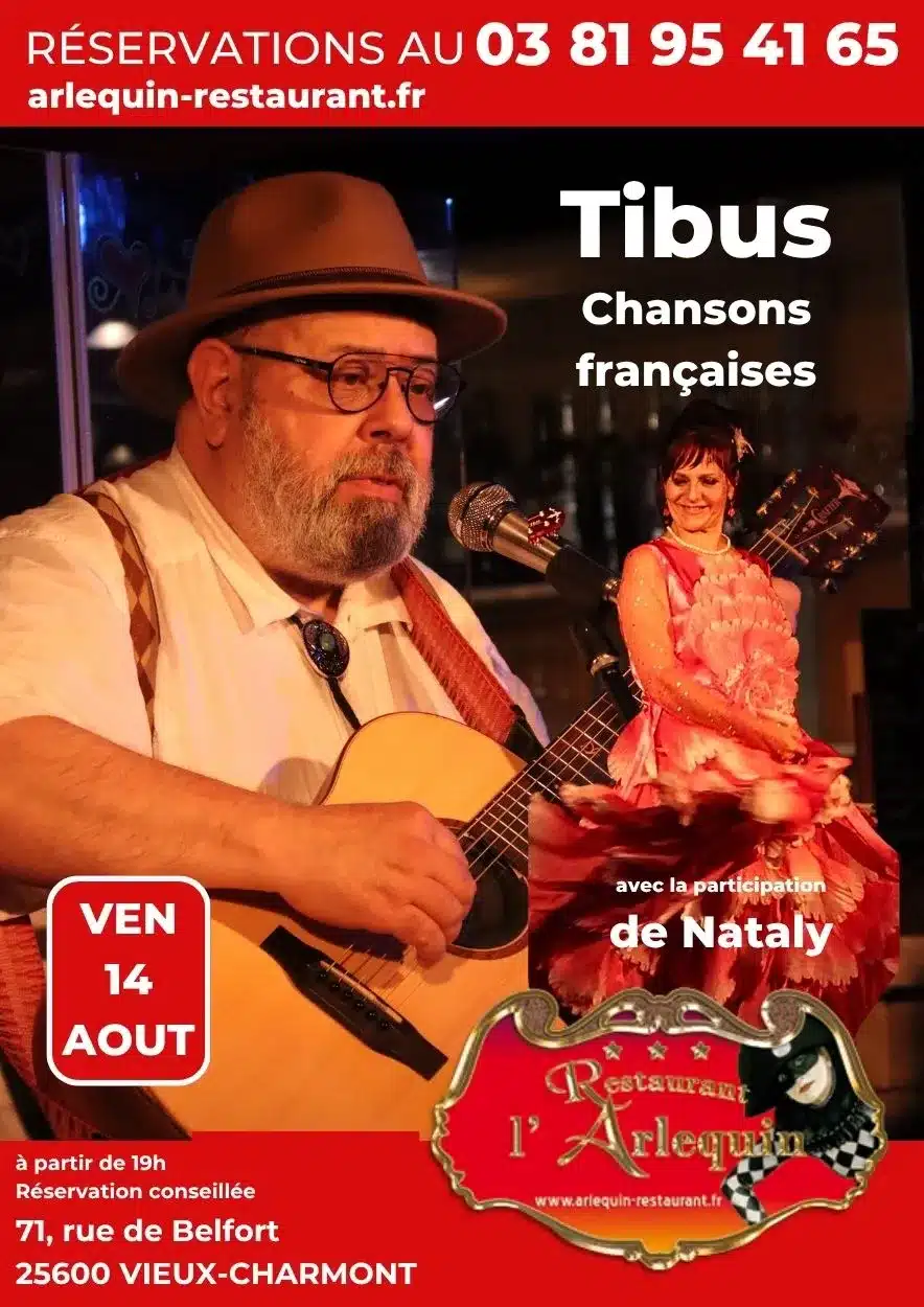 Tibus en spectacle à l'arlequin le 14 août 2026 Tibus en spectacle à l'arlequin le 14 août 2026