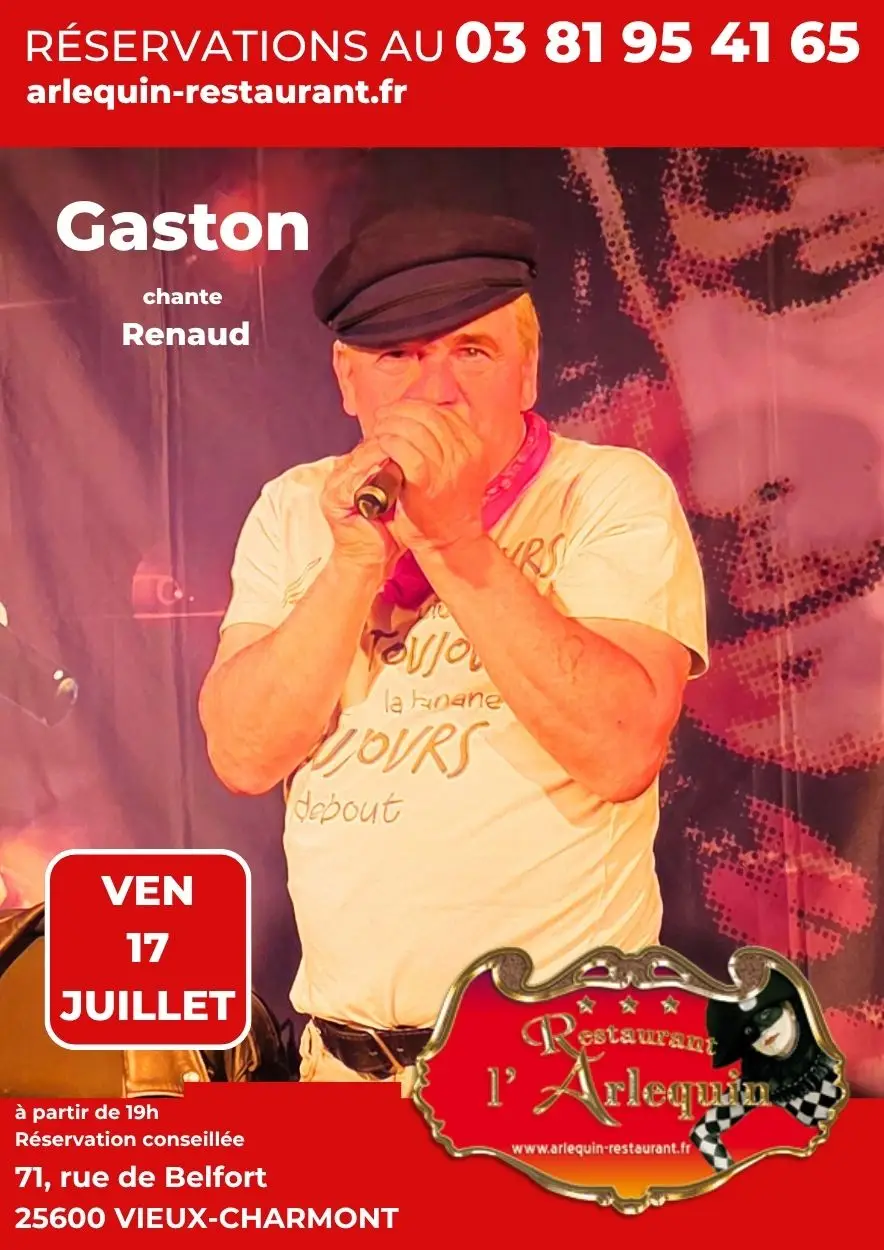 Gaston chante Renaud en spectacle à l'arlequin le 17 juillet 2026 Gaston chante Renaud en spectacle à l'arlequin le 17 juillet 2026